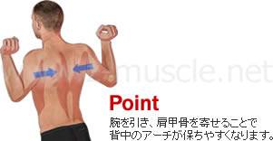 スクワット 肩甲骨を寄せることで姿勢をキープ